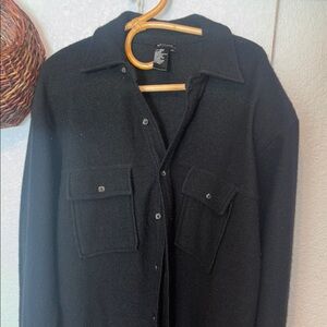 100% wool Black Button-Up Shacket